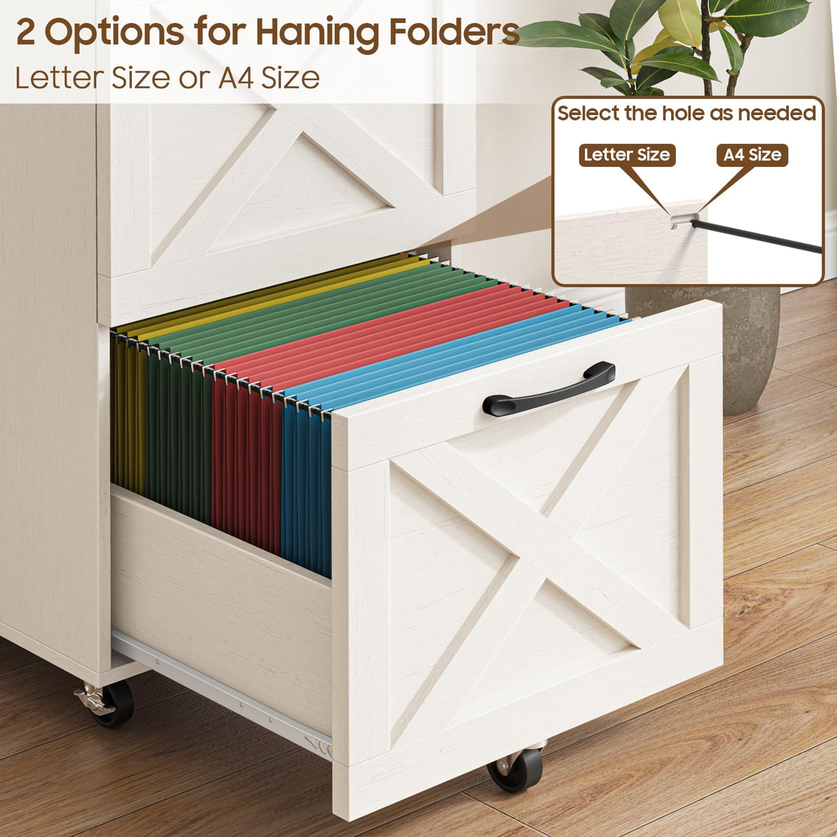 3 Drawer White File Cabinet with Wheels L71623