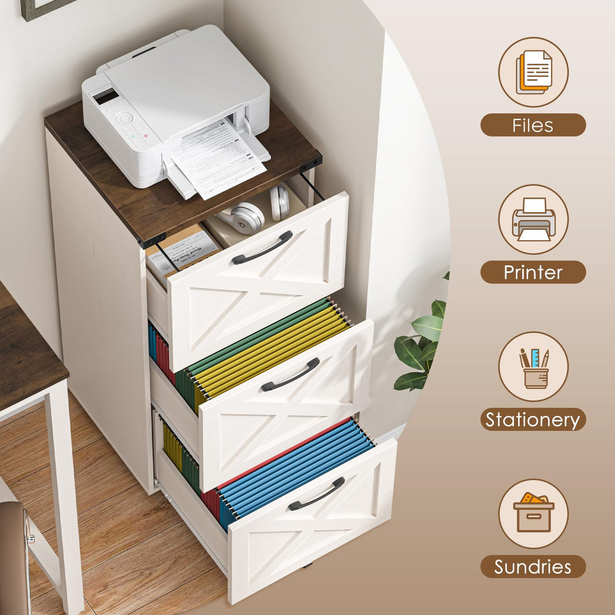 3 Drawer White File Cabinet with Wheels L71623