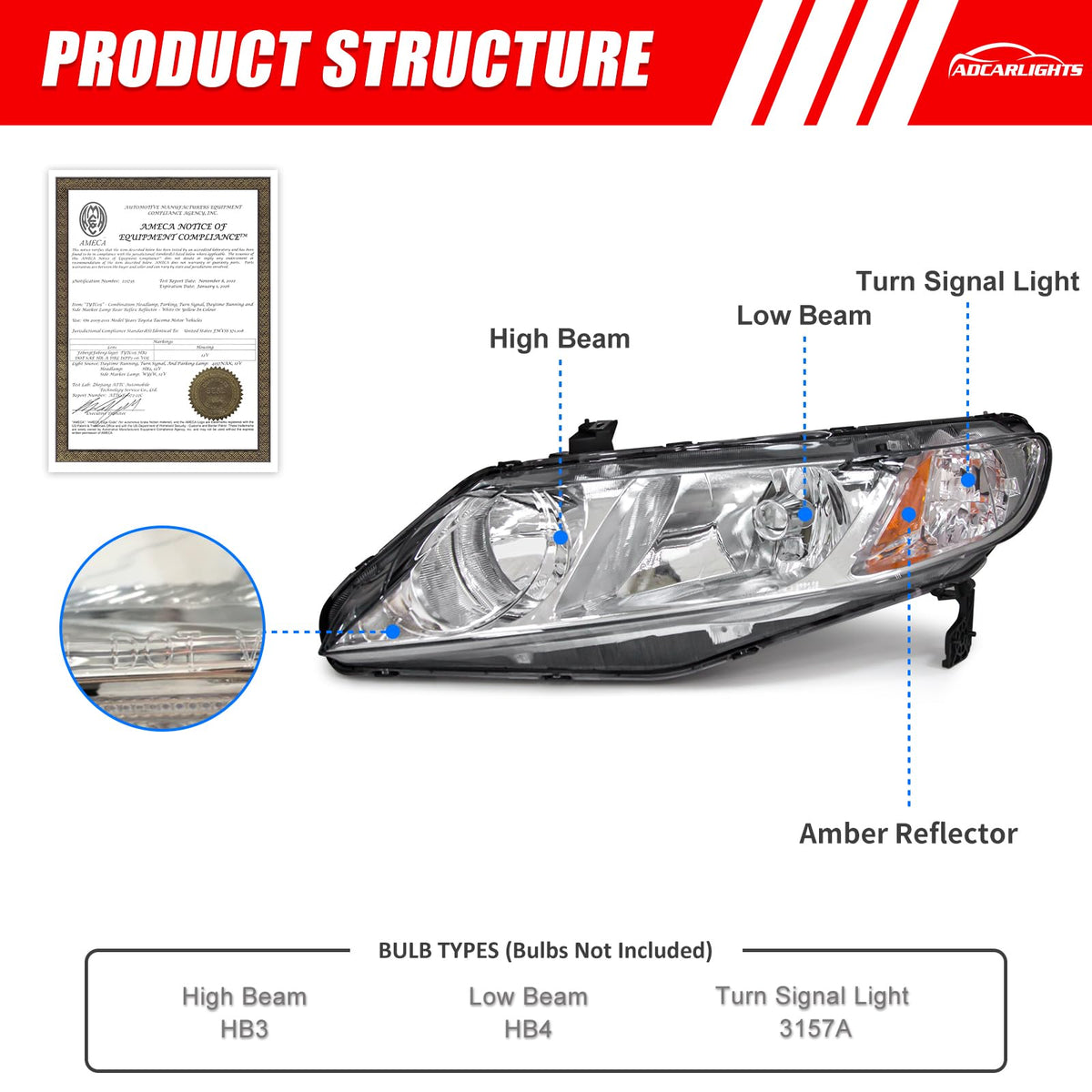 2006-2011 Honda Civic Halogen Headlight W5738