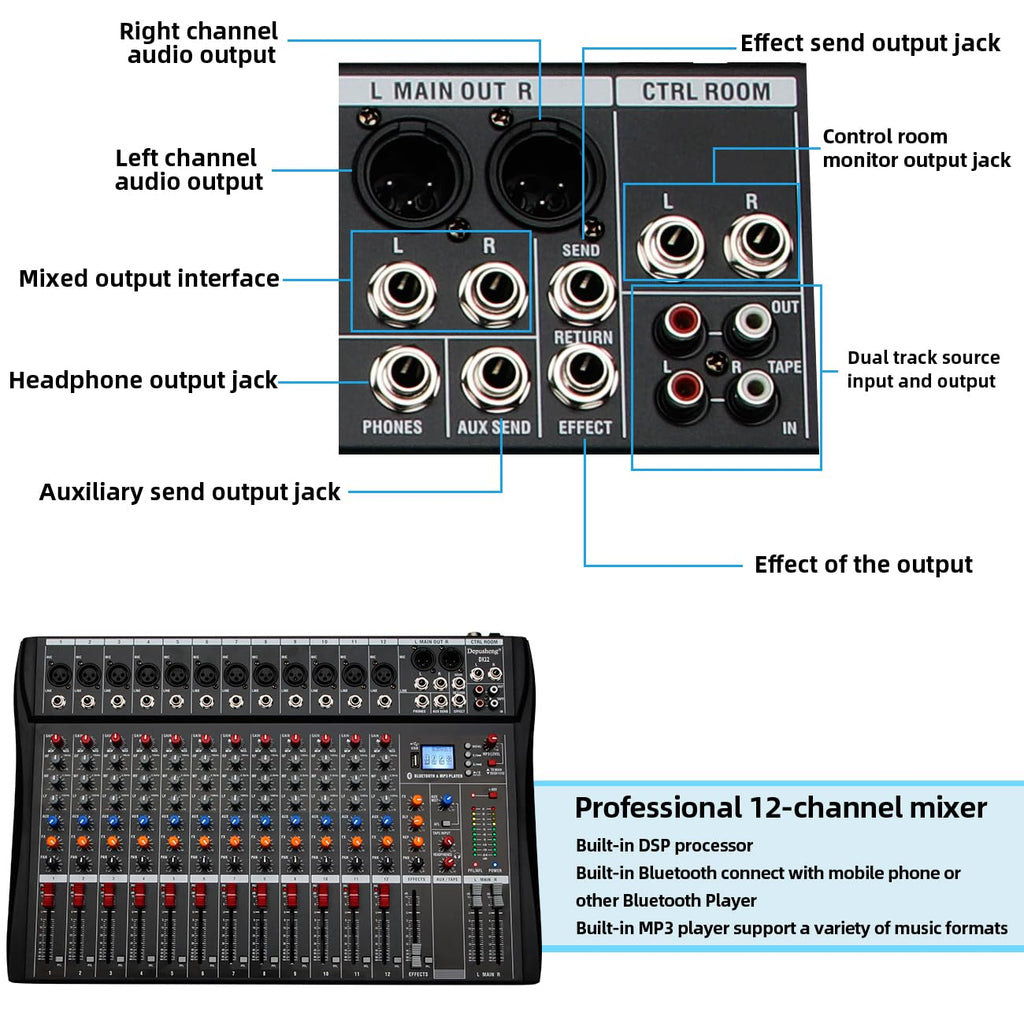 12 Channel Black USB Audio Mixer Q37683