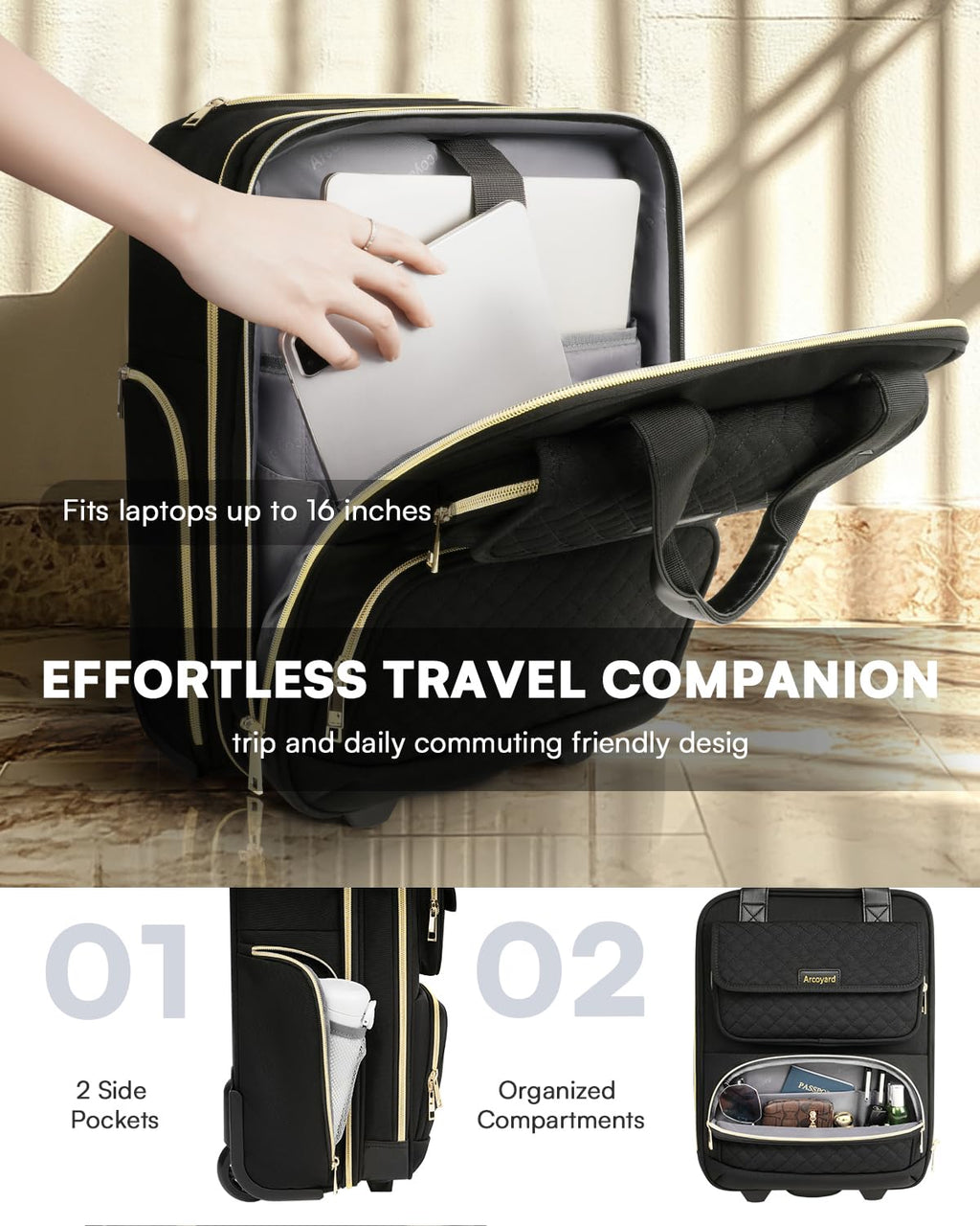 Black 16-Inch Underseat Carry On Luggage with Wheels E605