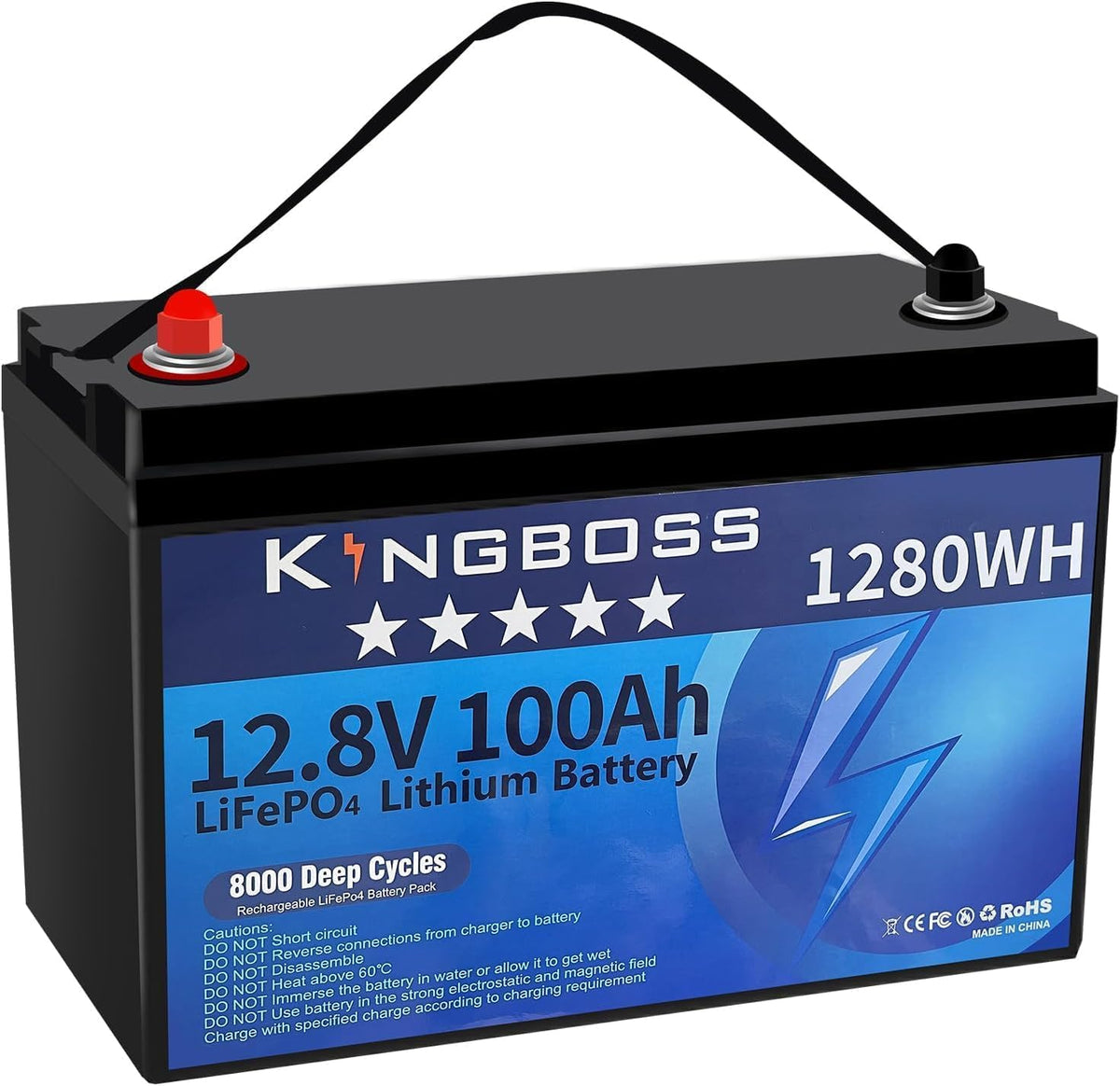12V 100Ah LiFePO4 Lithium Battery with 100A Smart BMS W311134