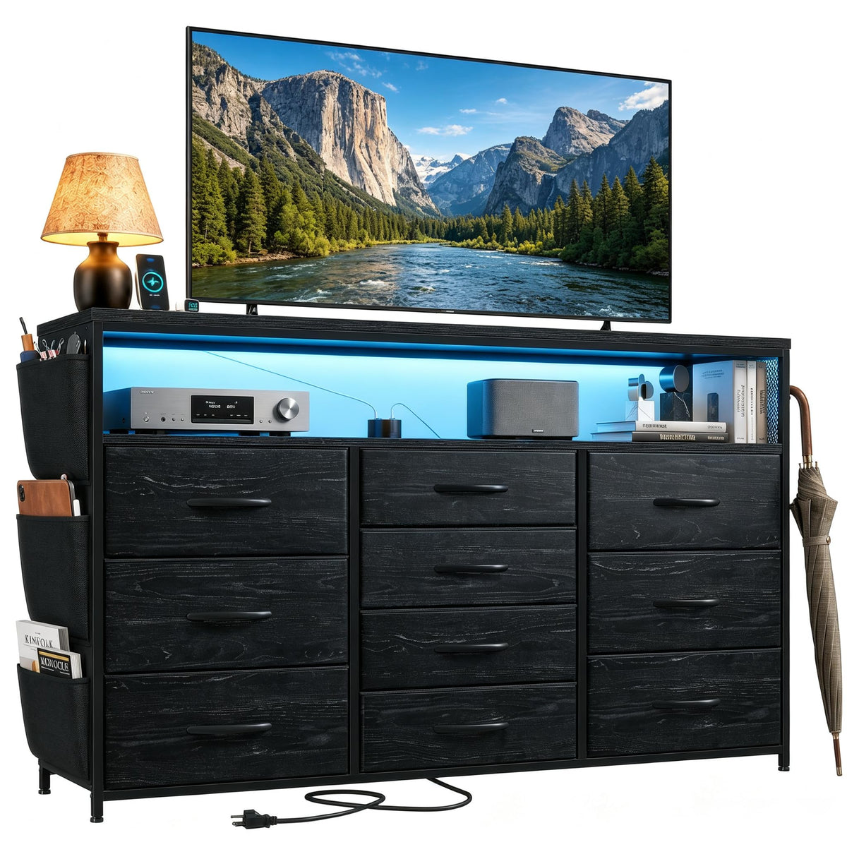 10 Drawer Dresser with LED Lights & Power Outlets N4929
