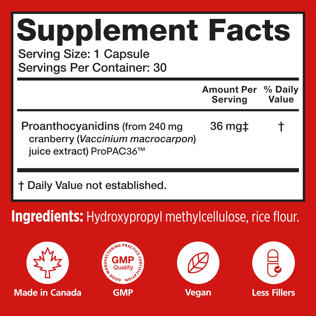 Cranberry PACs 36 mg 30 Capsules Y82404