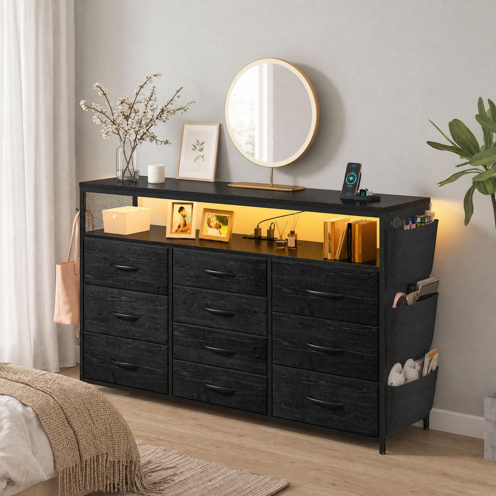 10 Drawer Dresser with LED Lights & Power Outlets N4929