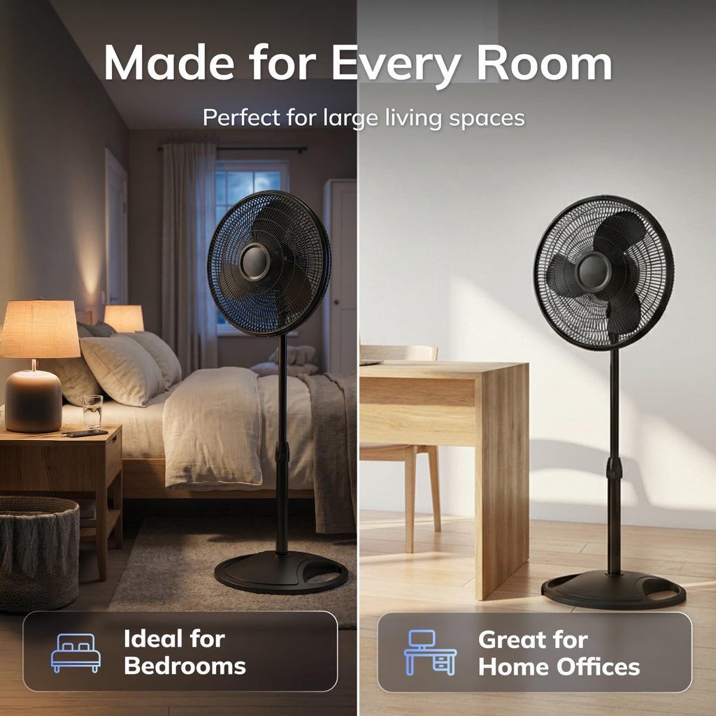 16" Oscillating Pedestal Fan with Adjustable Height and Tilt-Back Head, Black R757401