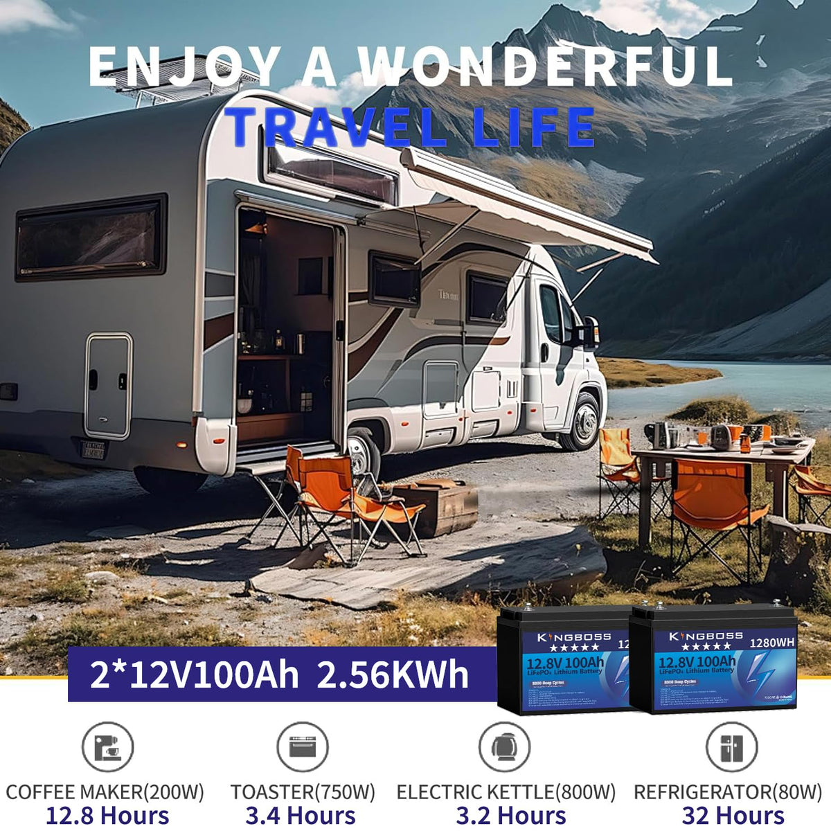 12V 100Ah LiFePO4 Lithium Battery with 100A Smart BMS W311134
