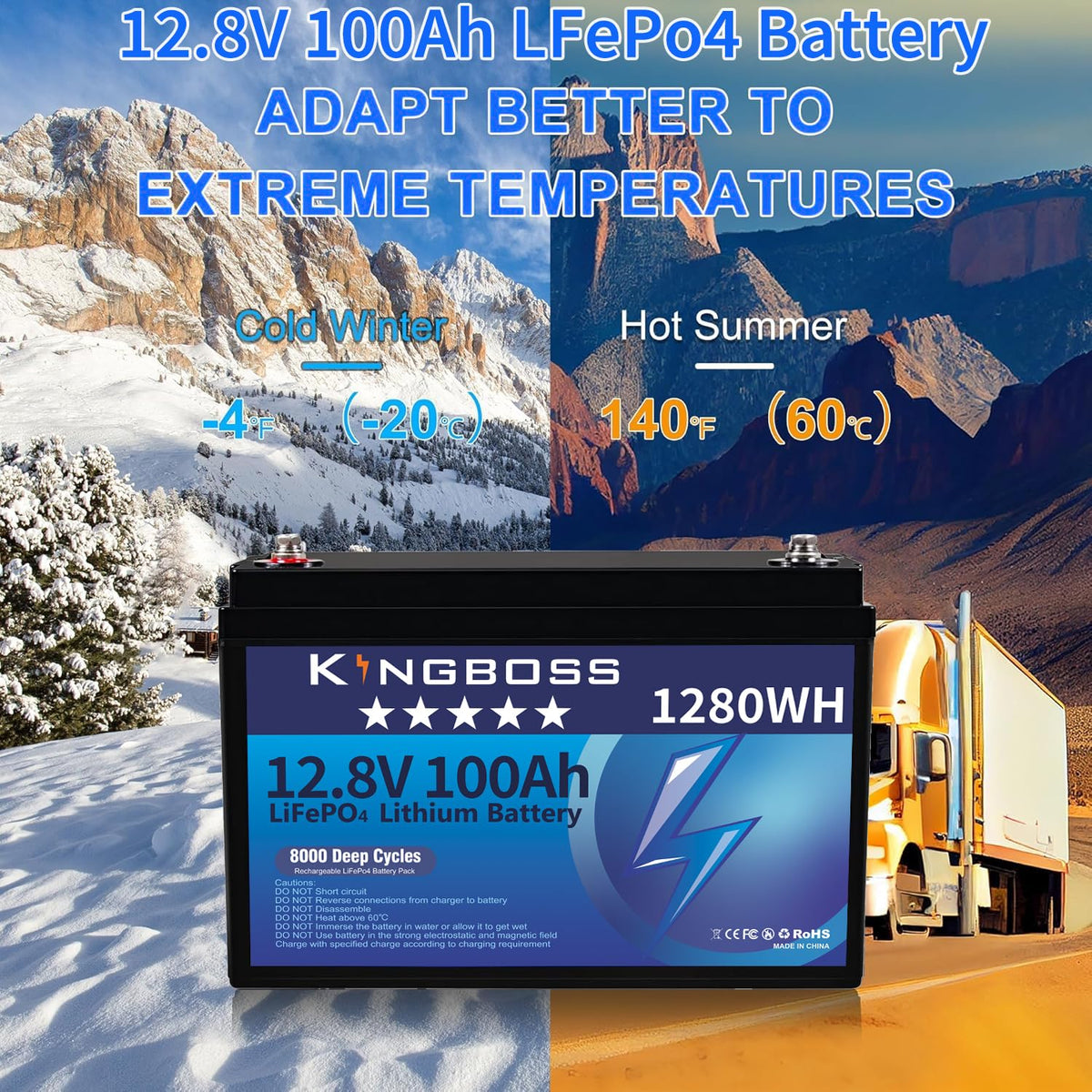 12V 100Ah LiFePO4 Lithium Battery with 100A Smart BMS W311134
