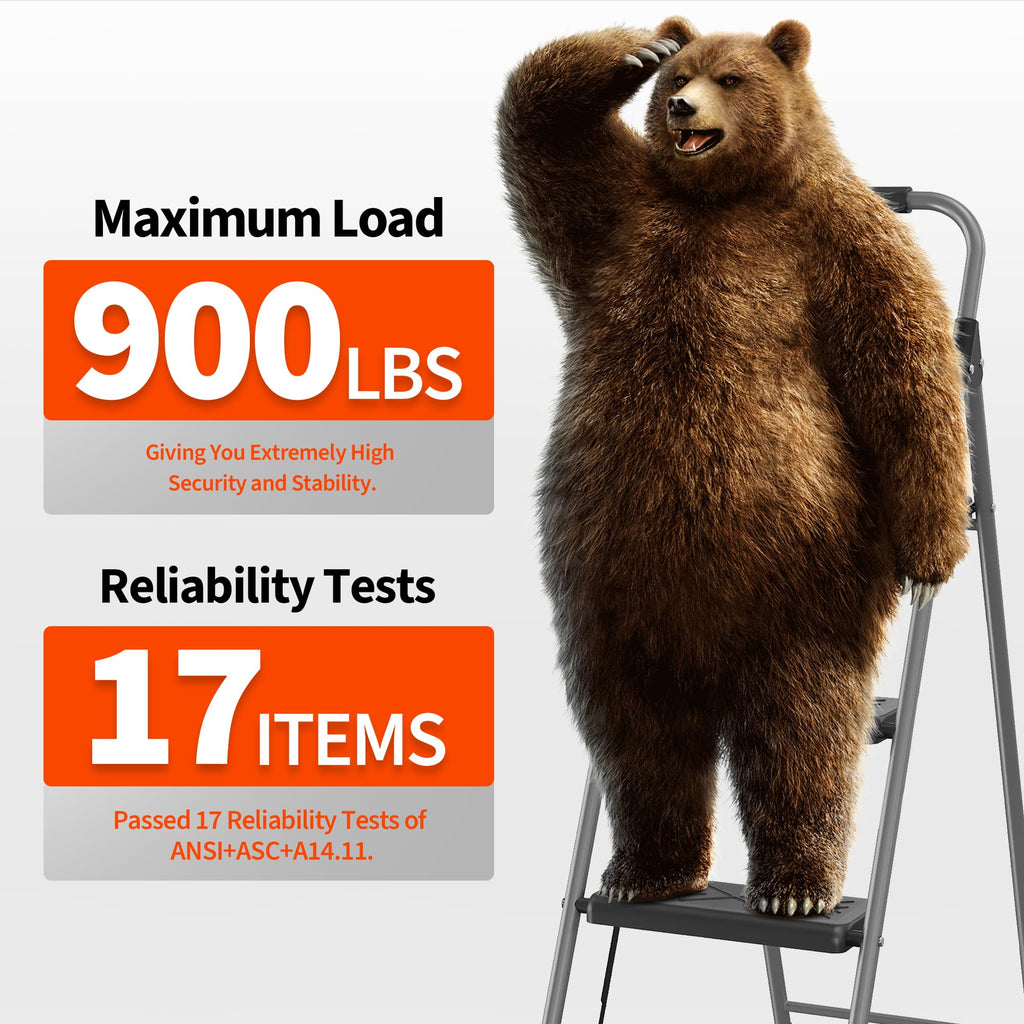 3-Step Folding Step Stool with Anti-Slip Wide Pedal M920