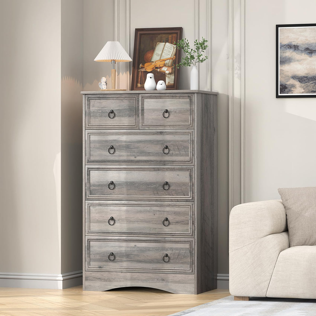 48'' Tall Grey 6 Drawer Dresser D324