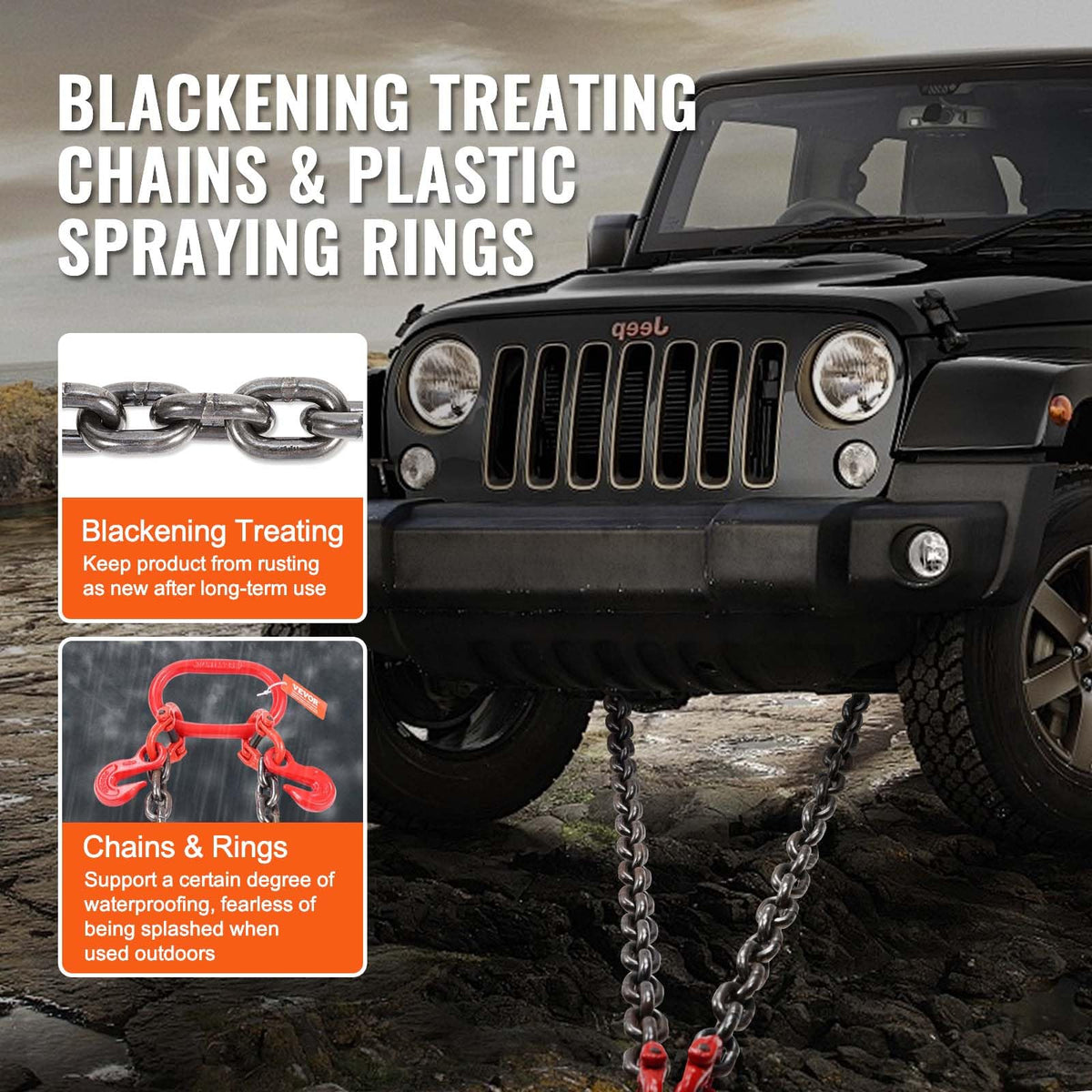 3/8" x 3' G80 V Bridle Towing Chain with J Hooks and Grab Hooks E993
