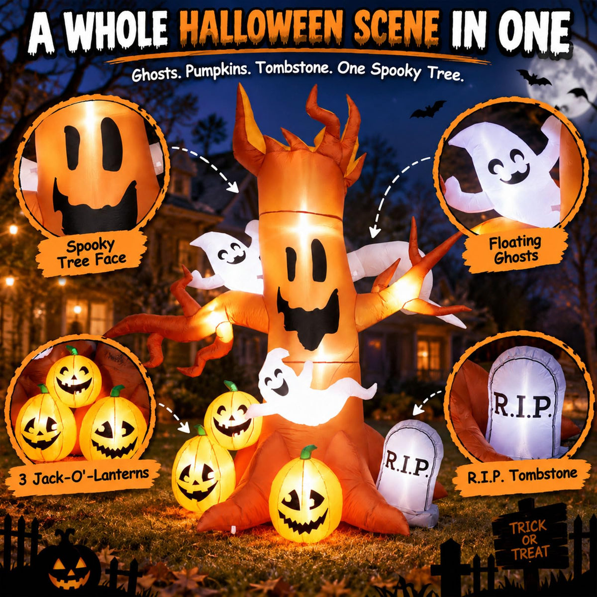 8FT Halloween Inflatable Ghost Tree Decoration V5012