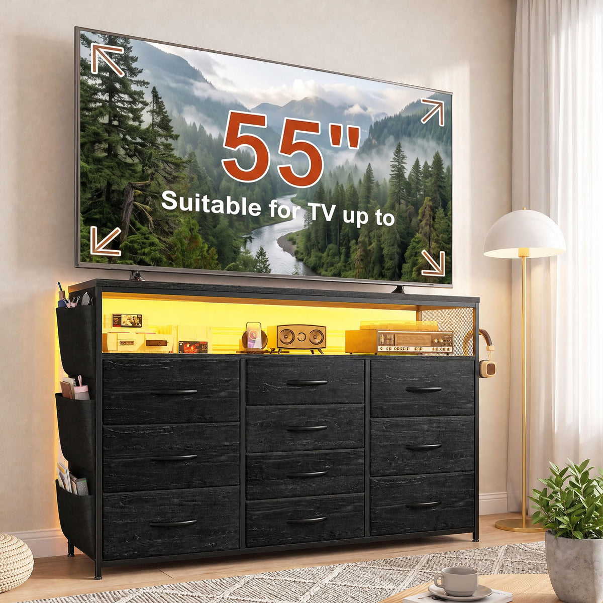 10 Drawer Dresser with LED Lights & Power Outlets N4929