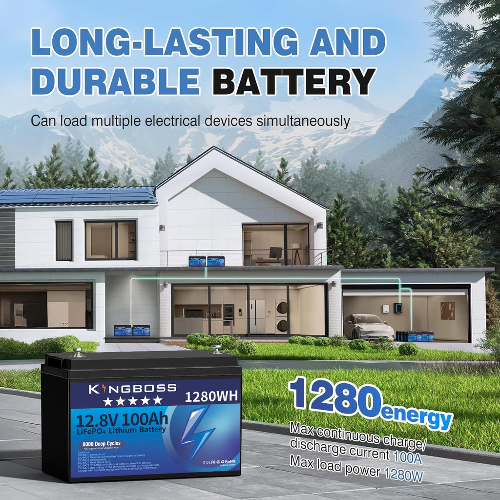 12V 100Ah LiFePO4 Lithium Battery with 100A Smart BMS W311134