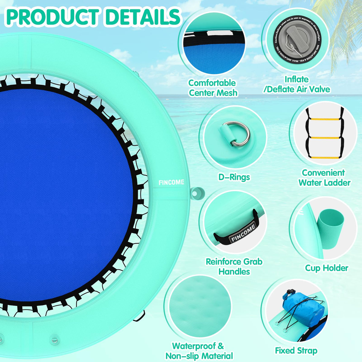 Inflatable Water Hammock Floating Dock with Water Ladder and Cup Holder P1060