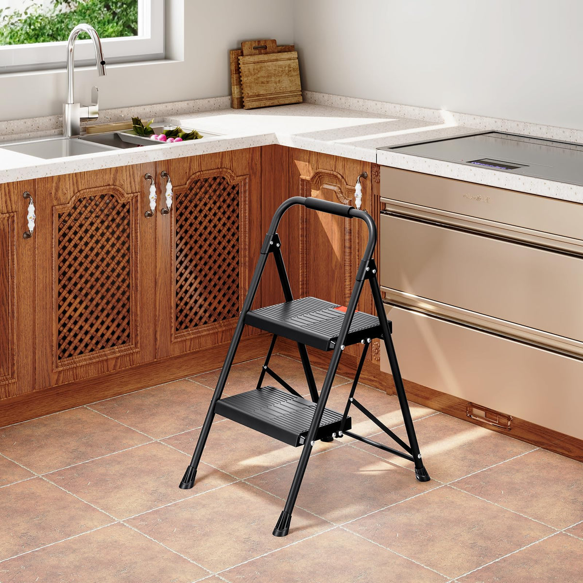 2 Step Steel Step Ladder with Handrail U16532