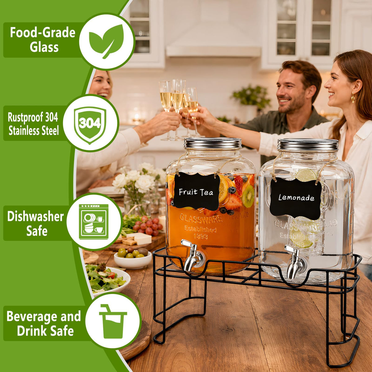 2 Pack 1.5 Gallon Glass Drink Dispenser with Spout O9901