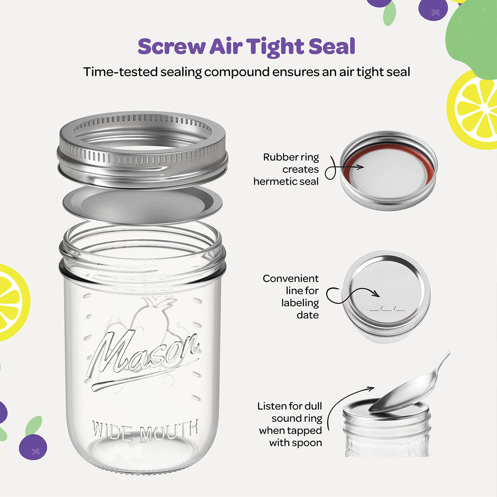 16 oz Wide Mouth Mason Jars 18 Pack with Lids and Bands E395780