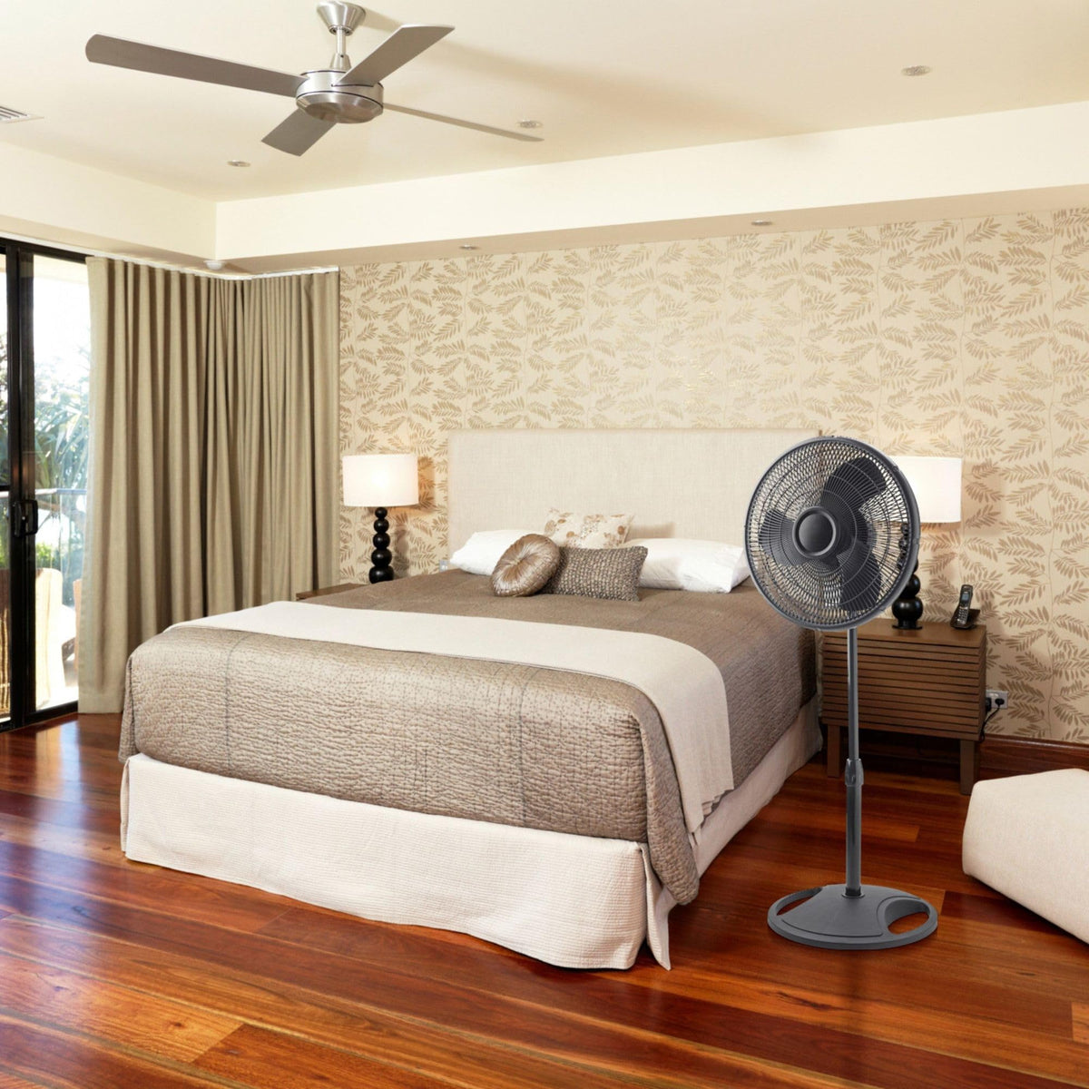 16" Oscillating Pedestal Fan with Adjustable Height and Tilt-Back Head, Black R757401