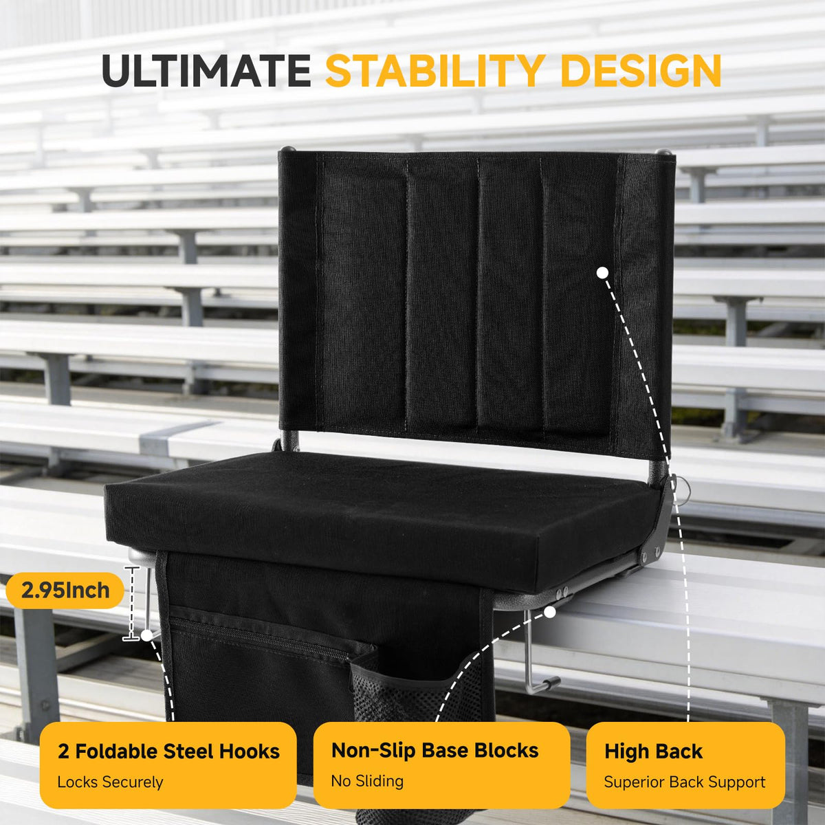 Stadium Seats with Back Support 2 Pack, Black T69257
