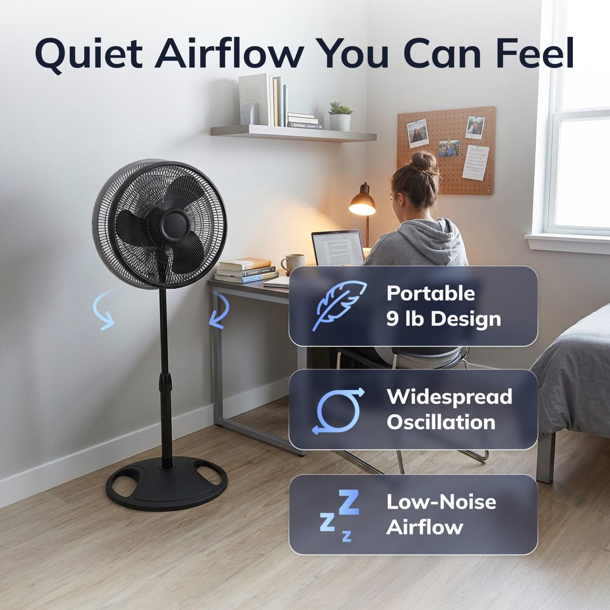 16" Oscillating Pedestal Fan with Adjustable Height and Tilt-Back Head, Black R757401
