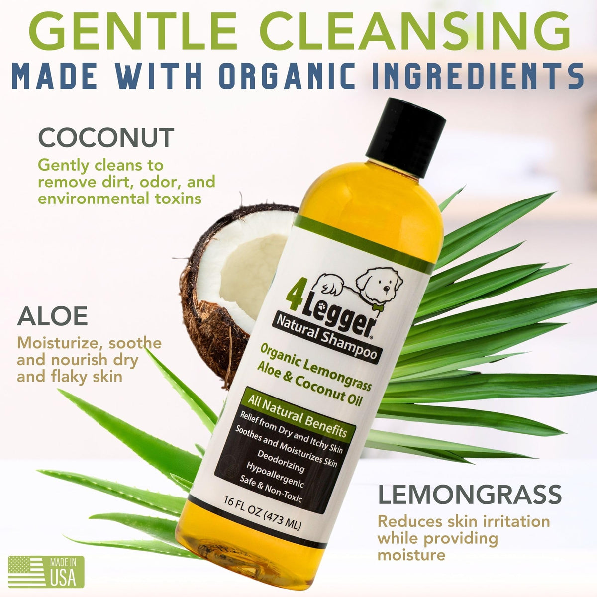 Certified Organic Hypoallergenic Dog Shampoo with Aloe and Lemongrass 16 oz E846619