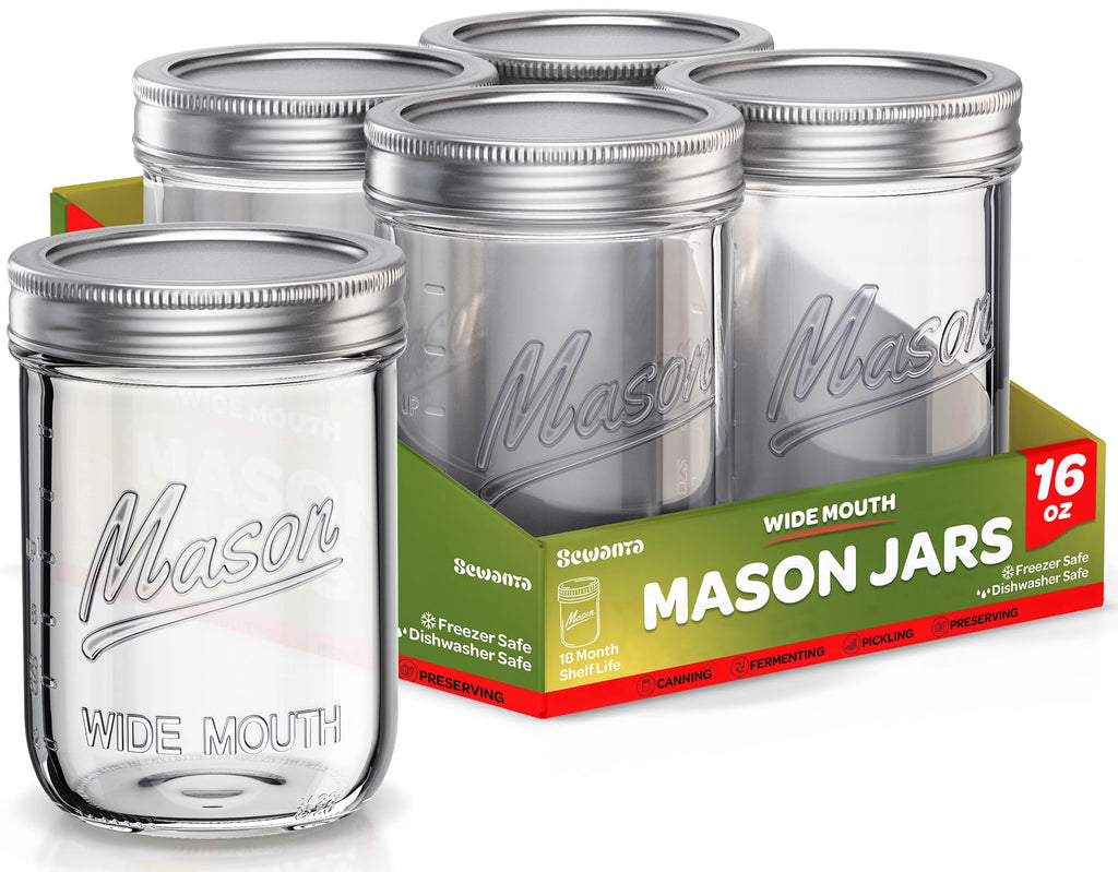 16 oz Wide Mouth Mason Jars 18 Pack with Lids and Bands E395780