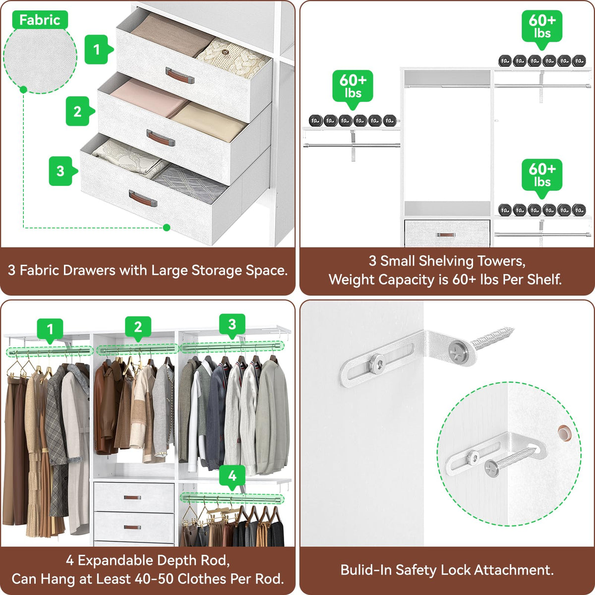 5FT Closet System with 3 Fabric Drawers G846435