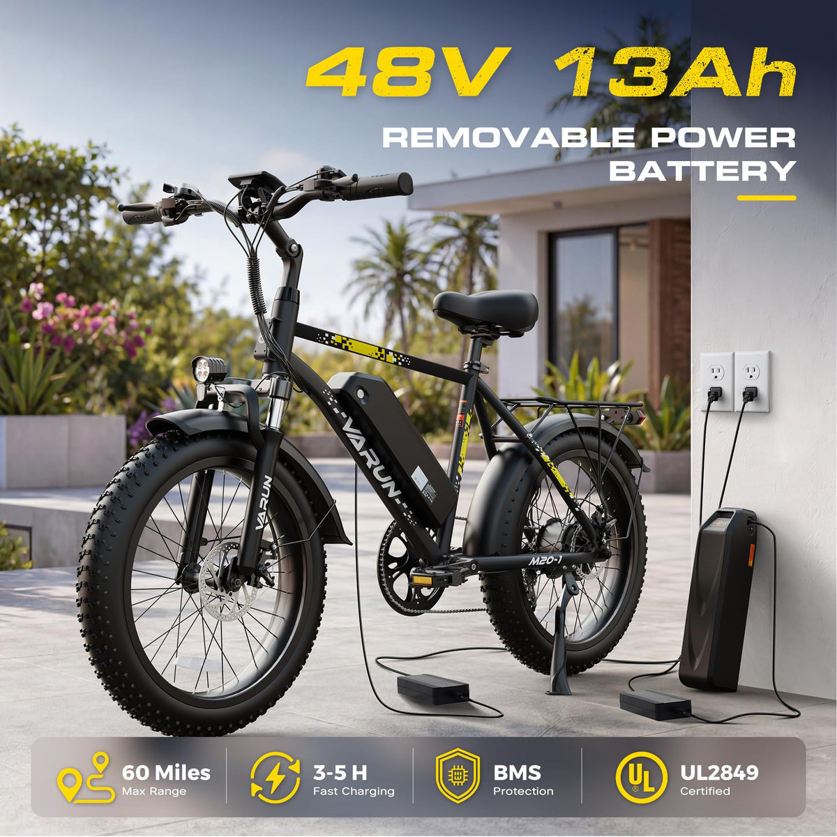 1000W Peak Motor 60+ Miles Fat Tire Electric Bike A2916