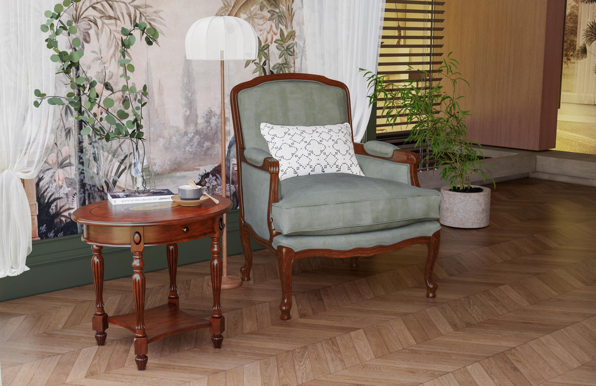 2-Tier Cherry Wood End Table with Drawer I328100