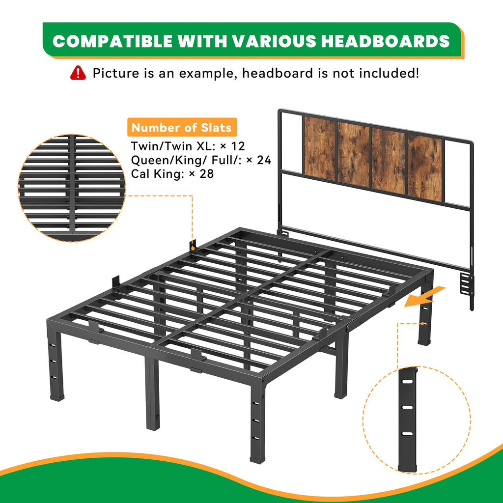 16 Inch King Size Black Metal Platform Bed Frame Z6329