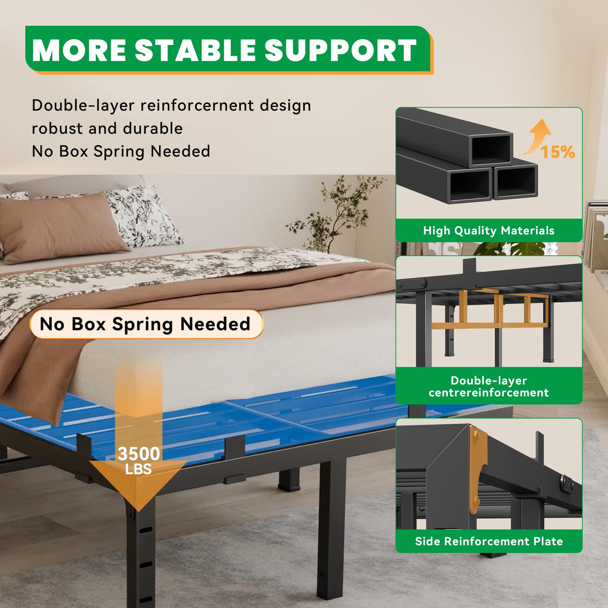 16 Inch King Size Black Metal Platform Bed Frame Z6329
