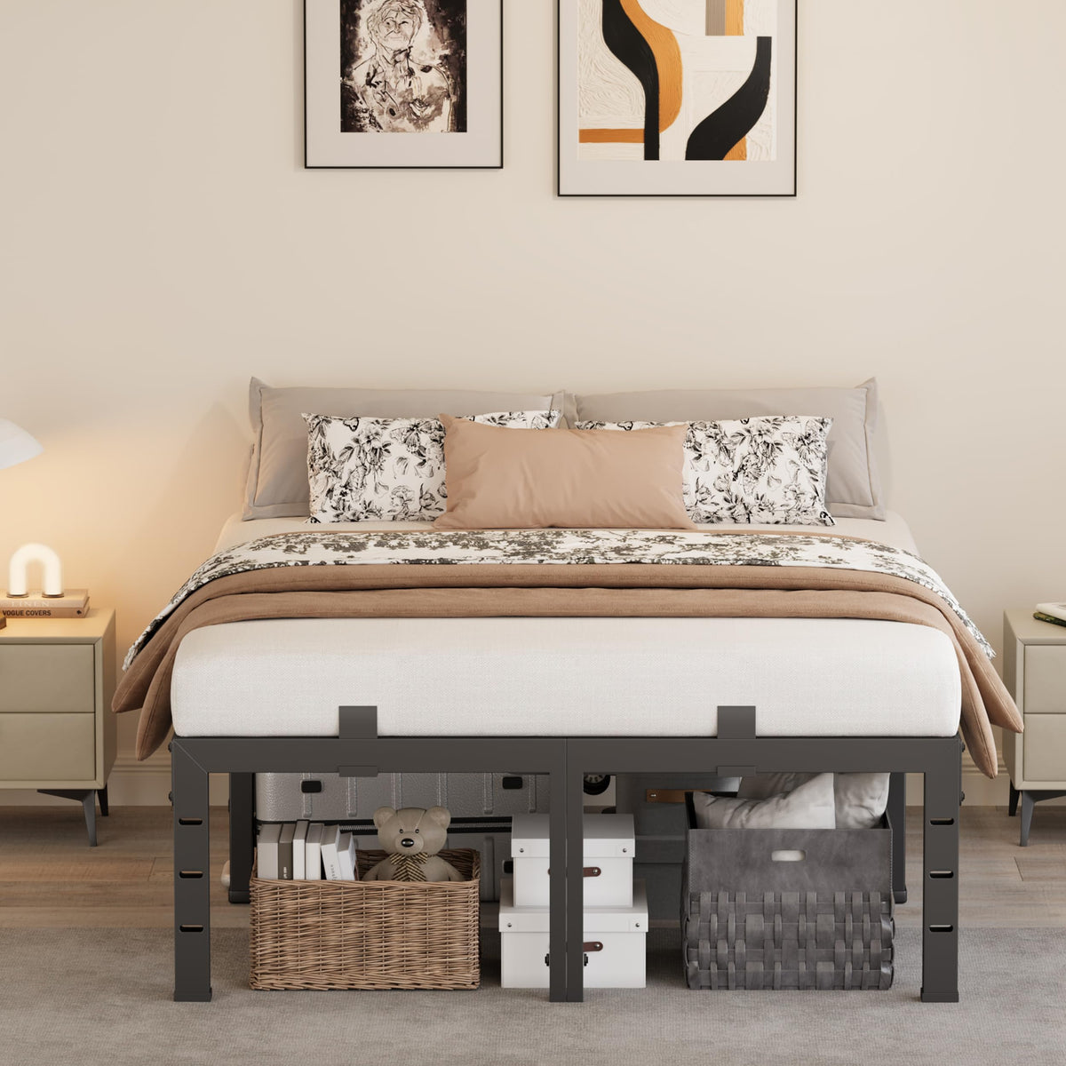 16 Inch King Size Black Metal Platform Bed Frame Z6329