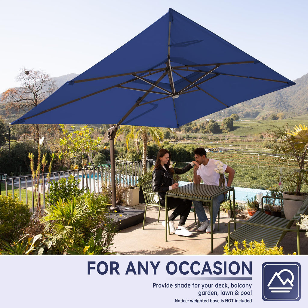 10x13FT Cantilever Patio Umbrella with LED Lights and Base D5329