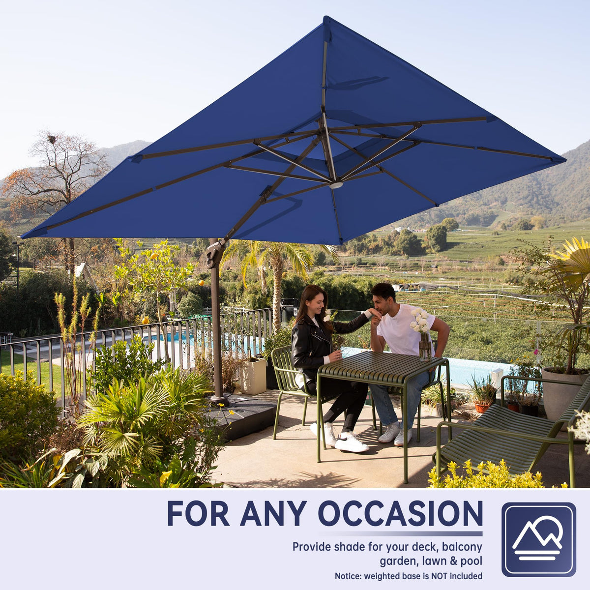 10x13FT Cantilever Patio Umbrella with LED Lights and Base D5329